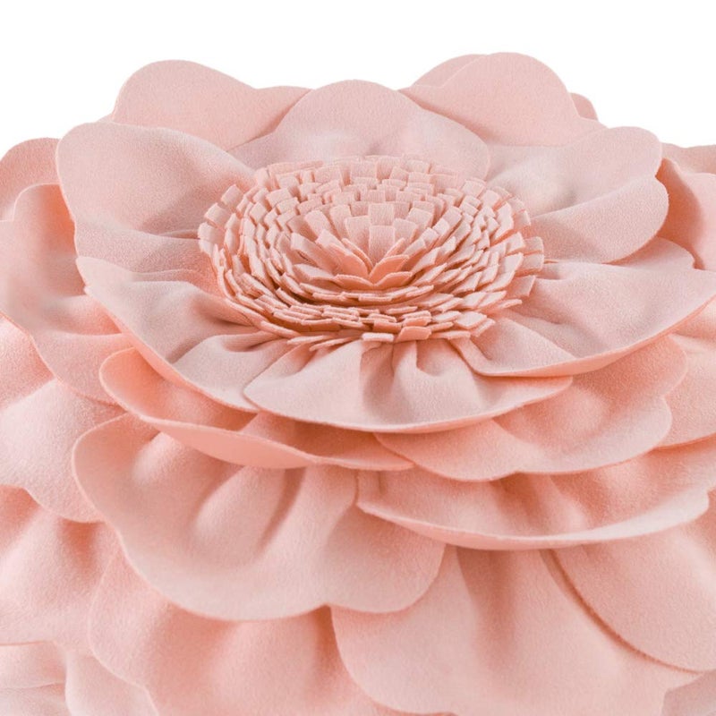 JWH Stereo Flower Throw Pillow Cover Decorative Floral Pillow Case Round Cushion Hand Crafted Pillowcase for Bedroom Bed Couch Living Room 14 Inch Pink - Image 2
